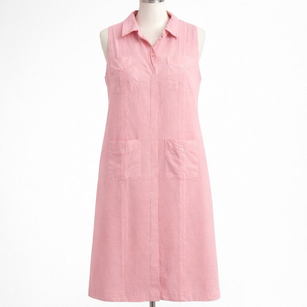 VTG Shayan 100% Linen Pink Lagenlook Cottage Core Sleeveless Minimalist Dress L